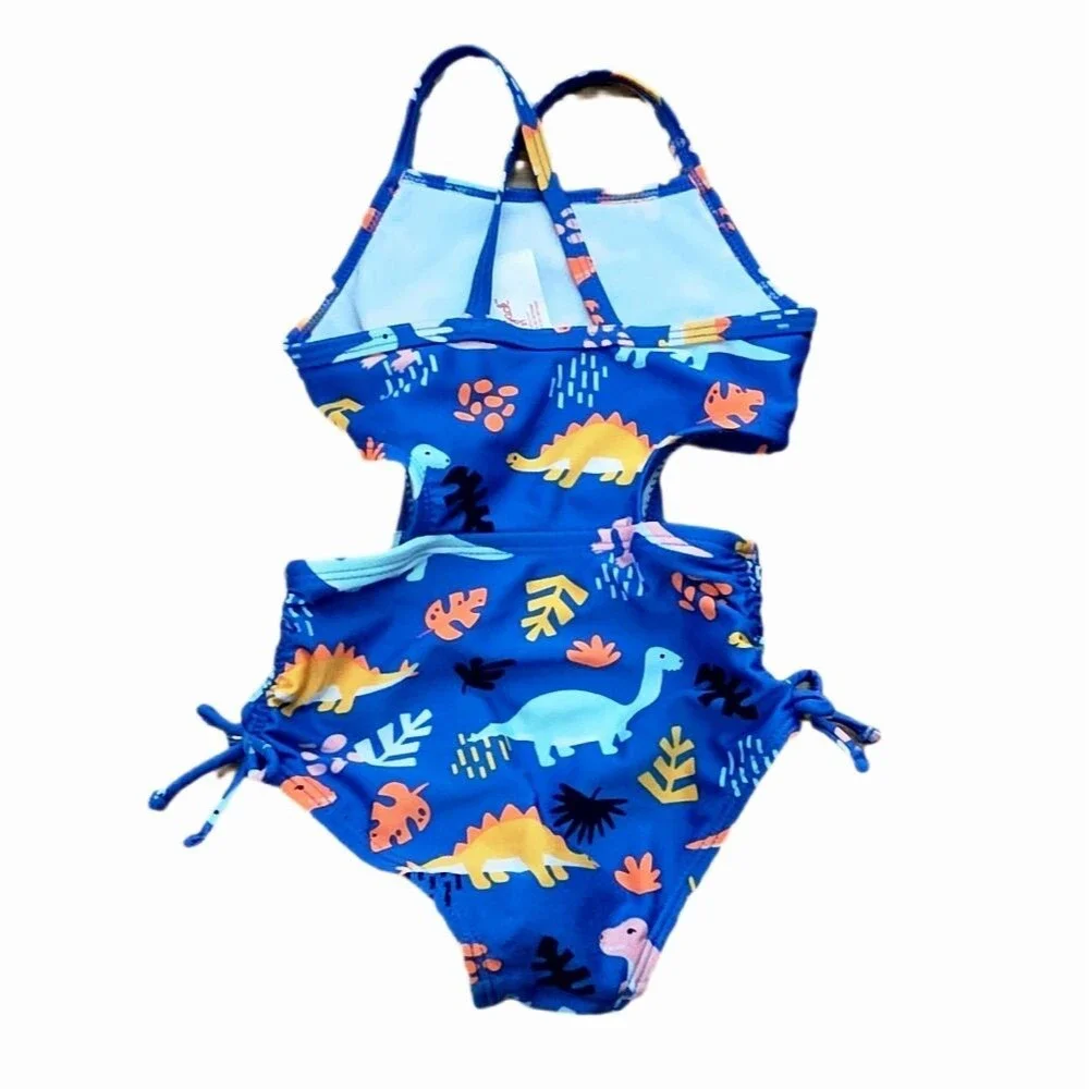 Cat & Jack Kids Blue Dinosaurs and Pink With Hearts Swimsuits